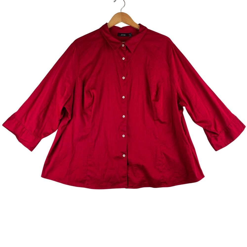 Apt 9 3/4 Sleeve Button Up Blouse Women's 3X Red Easy On Holiday Career Office